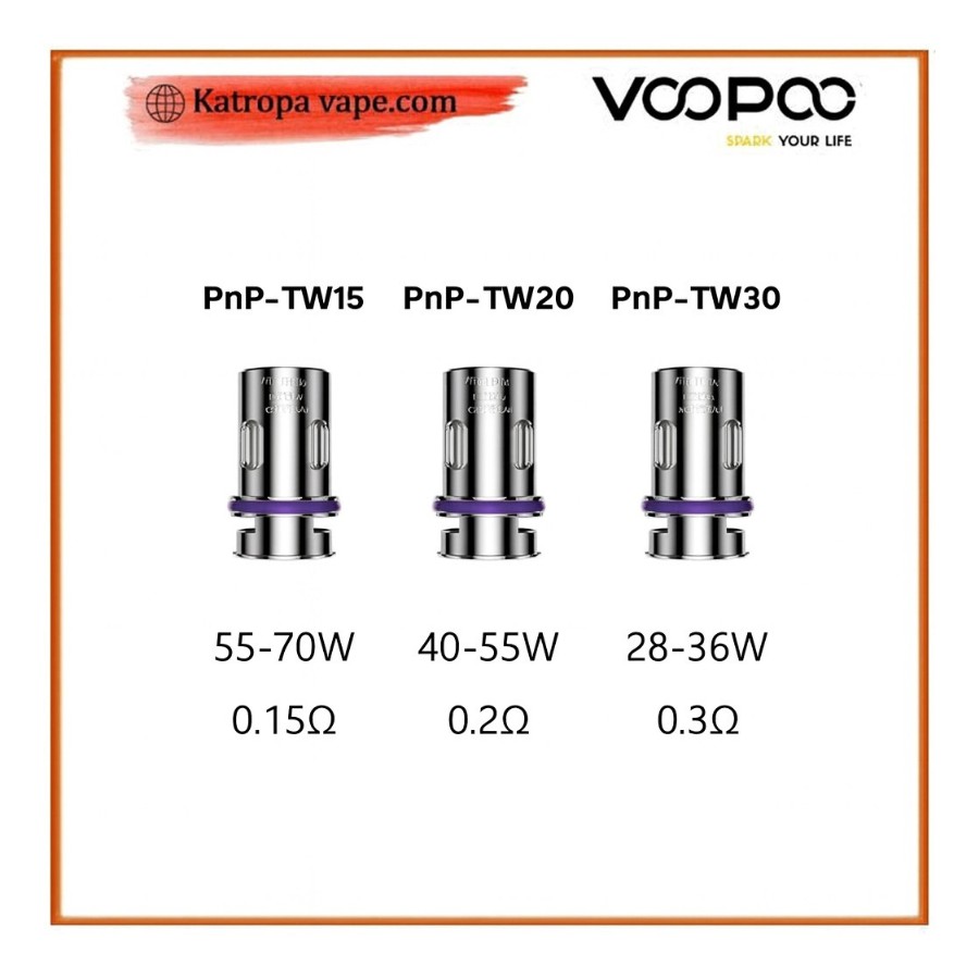 VOOPOO PnP-TW replacement coils – 0.15Ω / 0.2Ω / 0.3Ω