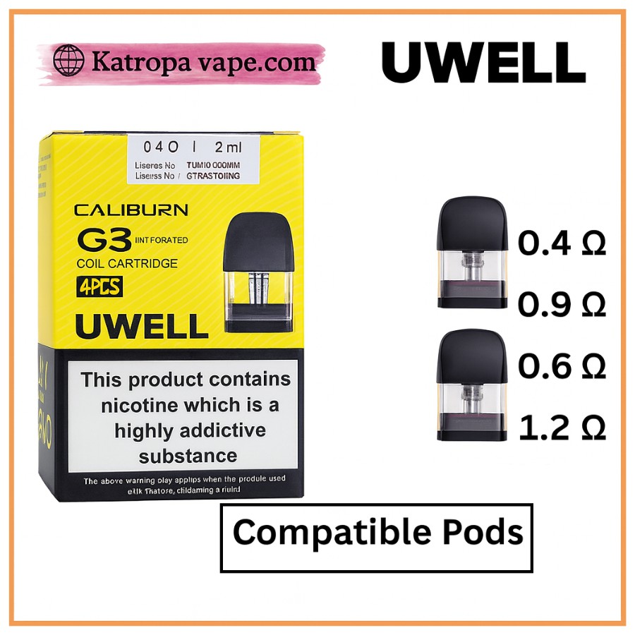 Uwell Caliburn G3 Replacement Pods 2 ml – 0.4Ω / 0.6Ω / 0.9Ω / 1.2Ω