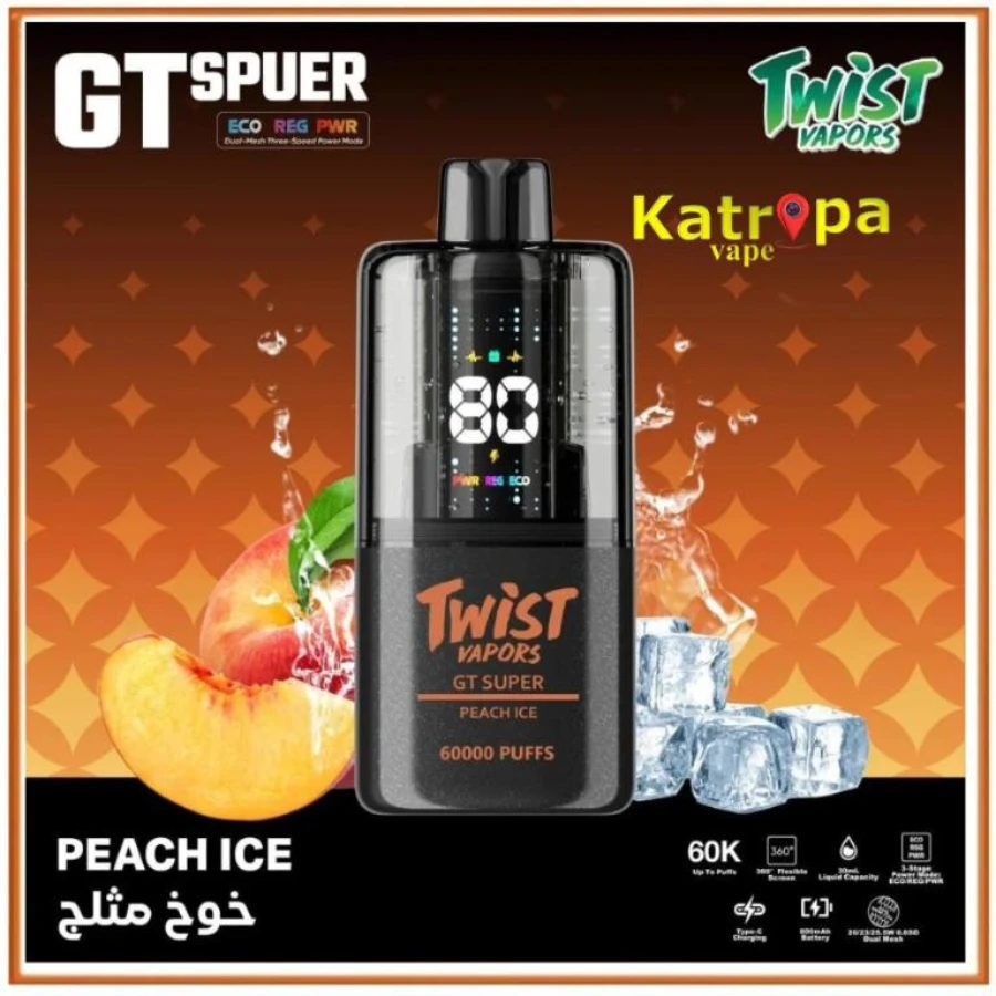 Twist Vapors GT Super Disposable 60000 Puffs – Peach