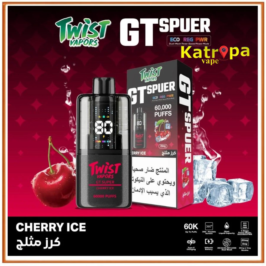 Twist Vapors GT Super Disposable 60000 Puffs – Cherry Ice